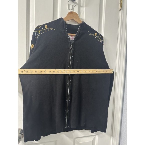 Quacker Factory Black Embellished Holly Berry Cardigan Zip Sweater Set Size XL - Picture 15 of 16